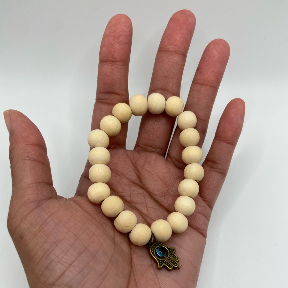 Gender-Neutral Hamsa Hand Charm Bead Stretch Bracelet